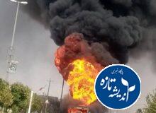 راننده کامیون با آتش به آتش نشانی رفت